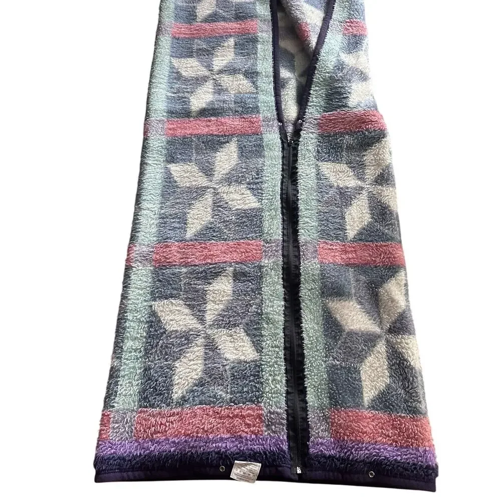 Biederlack Cuddle Wrap Stadium Blanket New England Star Block Print Zip Snap USA